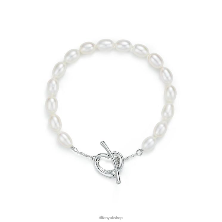 Unisex Tiffany Open Heart Pearl Bracelet Jewelry 88T0X1053