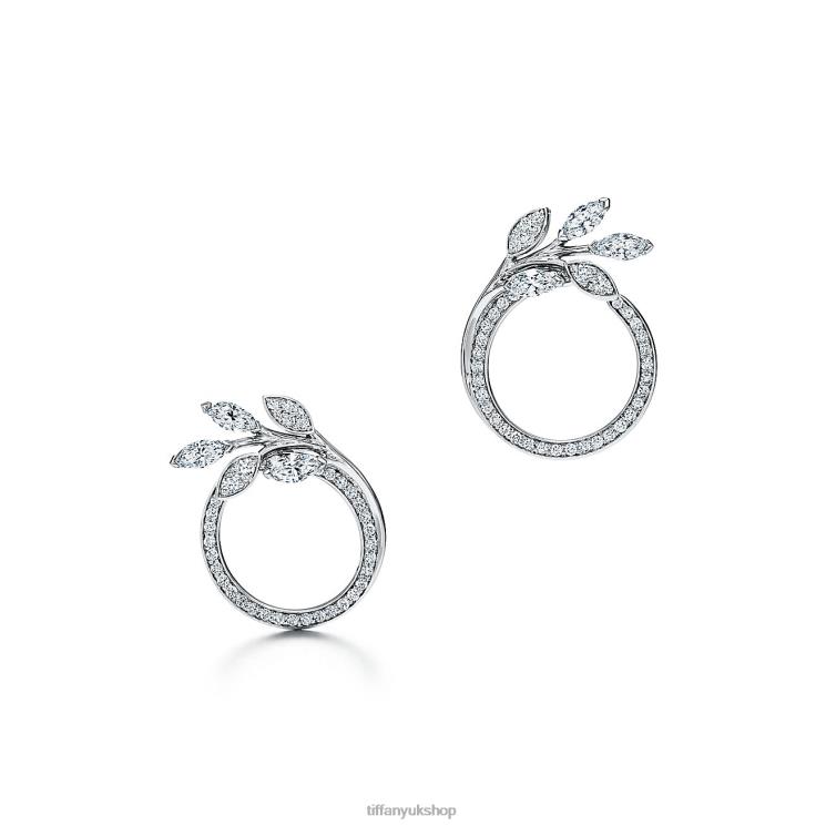 Unisex Tiffany Diamond Vine Circle Earrings in Platinum Jewelry 88T0X735