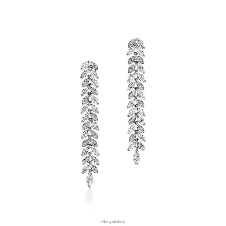 Unisex Tiffany Diamond Vine Drop Earrings in Platinum Jewelry 88T0X905