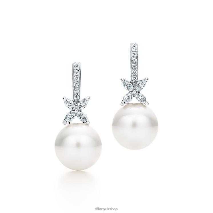 Unisex Tiffany Pearl and Diamond Earrings Jewelry 88T0X703