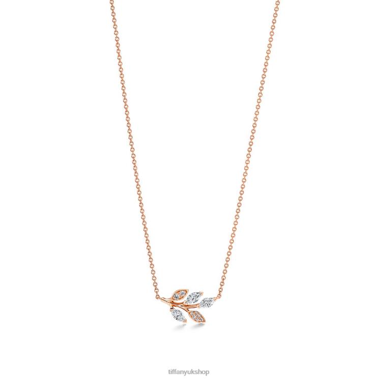 Unisex Tiffany Diamond Vine Pendant in 18k Rose Gold Jewelry 88T0X63