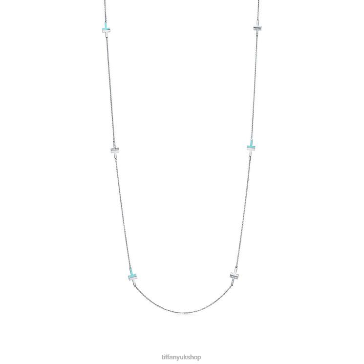 Unisex Tiffany Diamond and Turquoise Station Necklace Jewelry 88T0X441