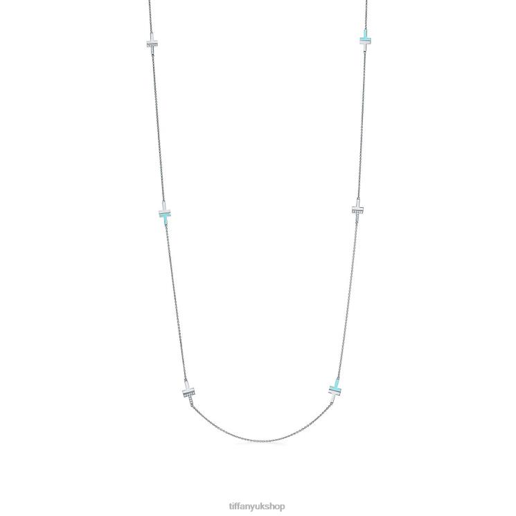 Unisex Tiffany Diamond and Turquoise Station Necklace Jewelry 88T0X441