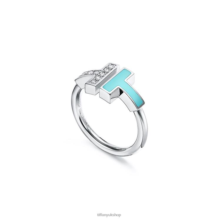 Unisex Tiffany Diamond and Turquoise Wire Ring Jewelry 88T0X1624