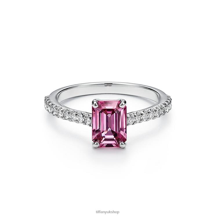 Unisex Tiffany Emerald-cut Pink Sapphire Ring Jewelry 88T0X1591