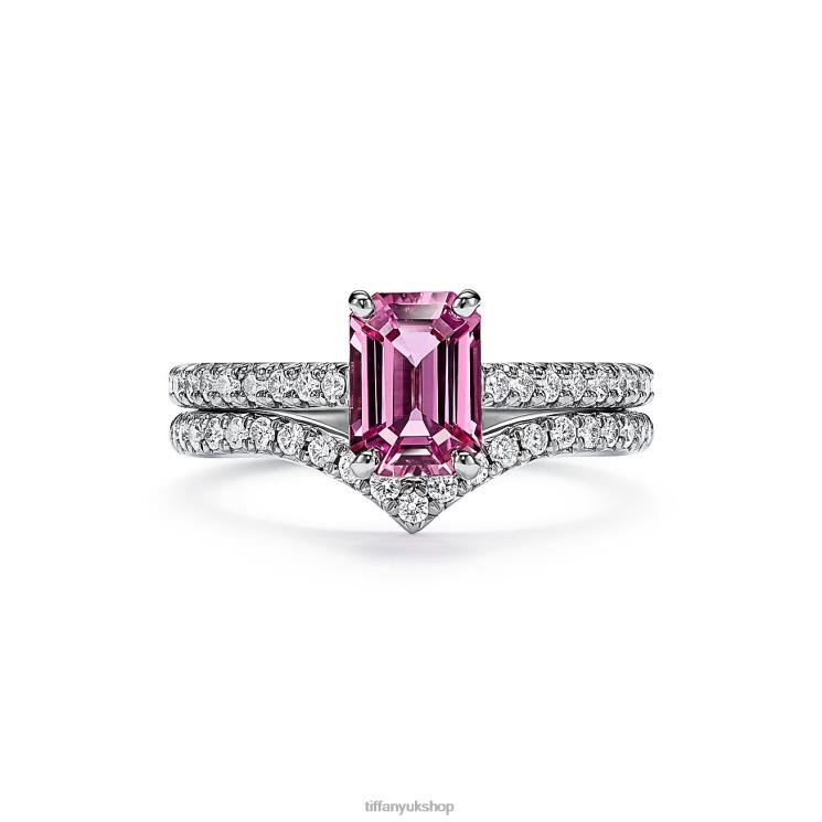 Unisex Tiffany Emerald-cut Pink Sapphire Ring Jewelry 88T0X1591