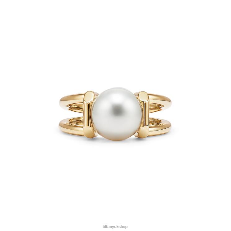 Unisex Tiffany South Sea Pearl Ring in 18k Gold Jewelry 88T0X1920